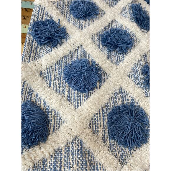 Surya Shaggy Texture White Blue Aztec Boho Tribal Pillow Cover 22x22 100% Cotton - Picture 3 of 10